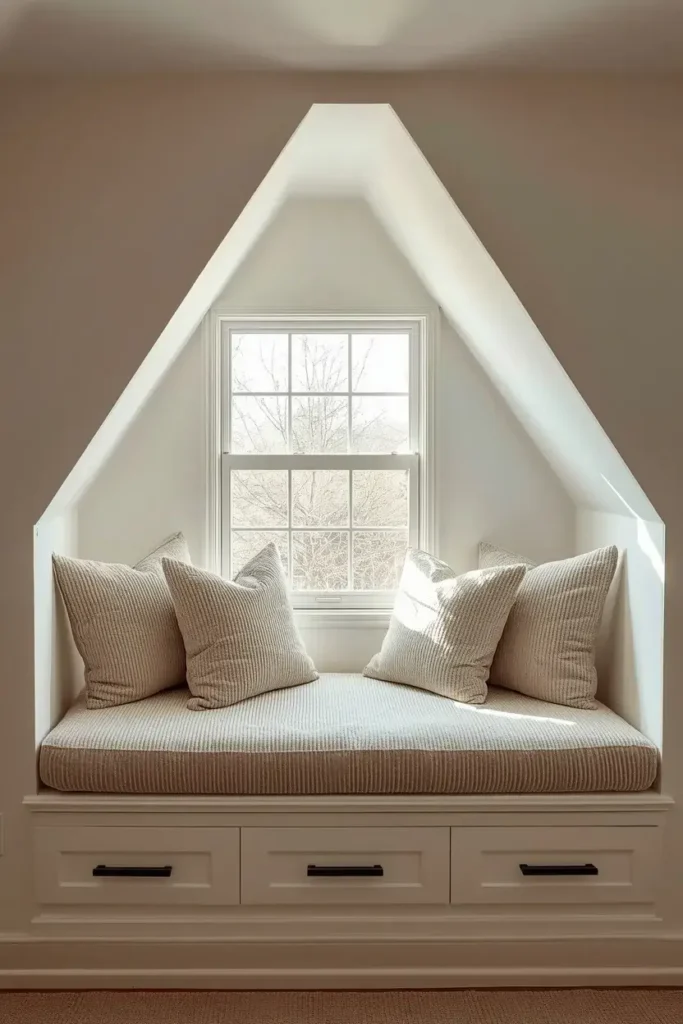 Built in window seat idea for attic bedroom