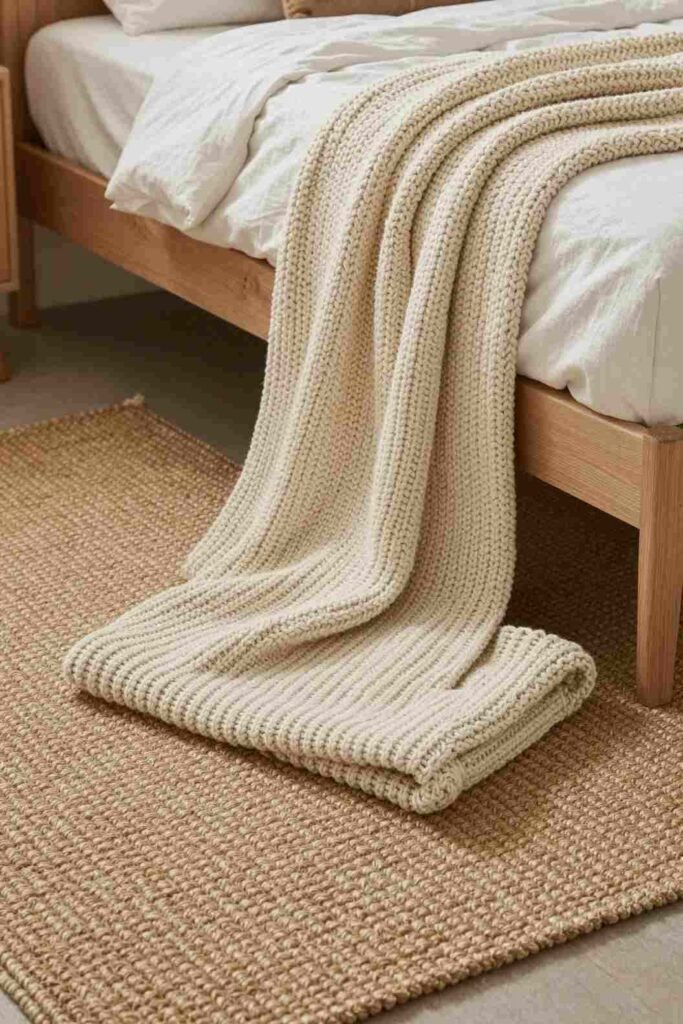 Layered rug and throw textures for a cozy guest room

