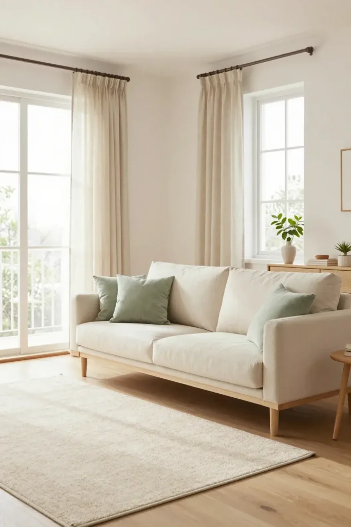 Light and airy color palette in a small apartment living room