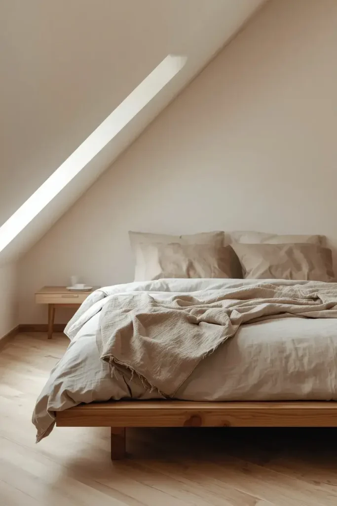 Low profile bed frame ideal for attic bedroom ceilings