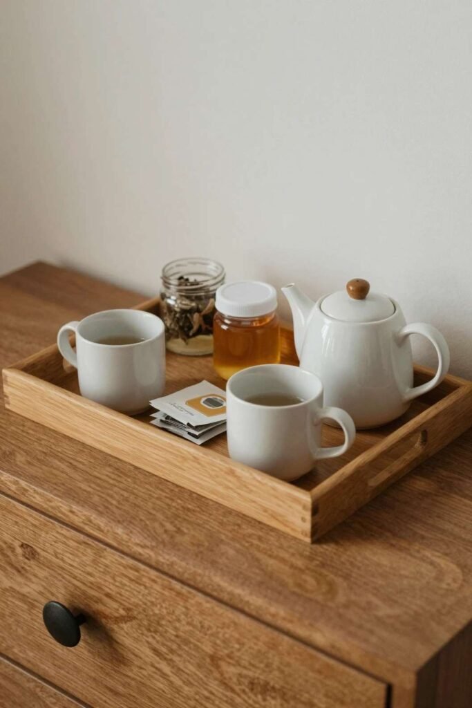 Mini coffee and tea station idea for guest bedroom
