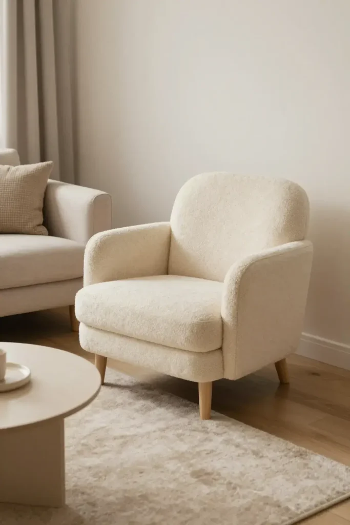 Small accent chair in a cozy apartment living room