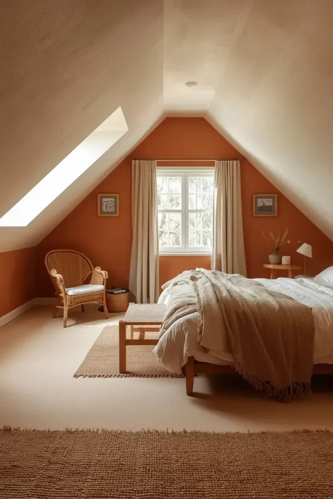 Warm color palette for a cozy attic bedroom
