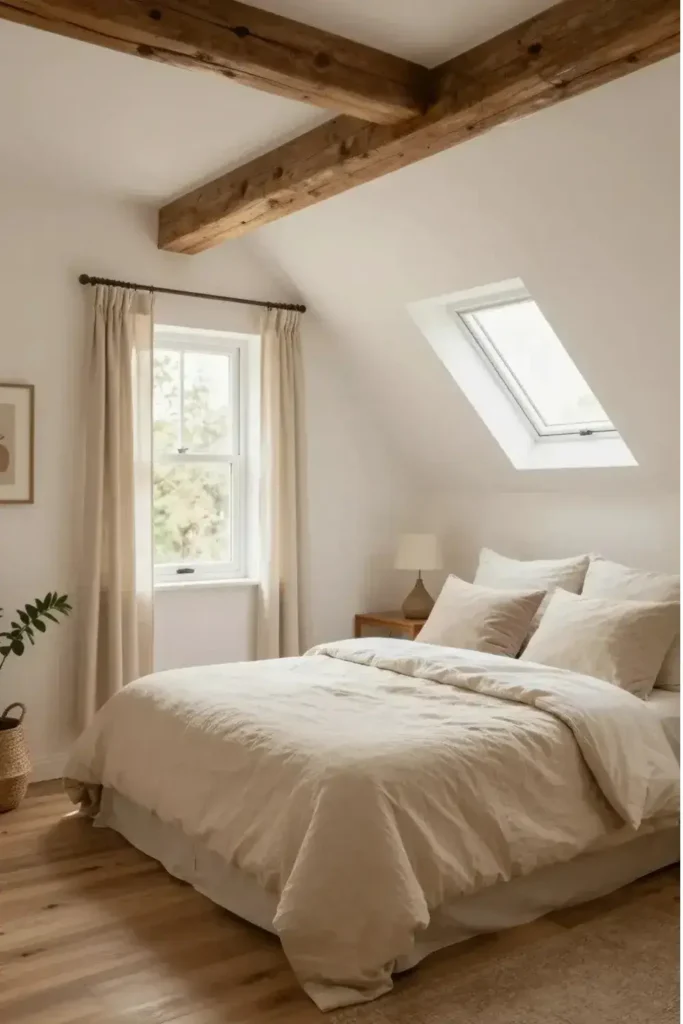 Choose Soft Neutral Colors for an Airy Attic Bedroom