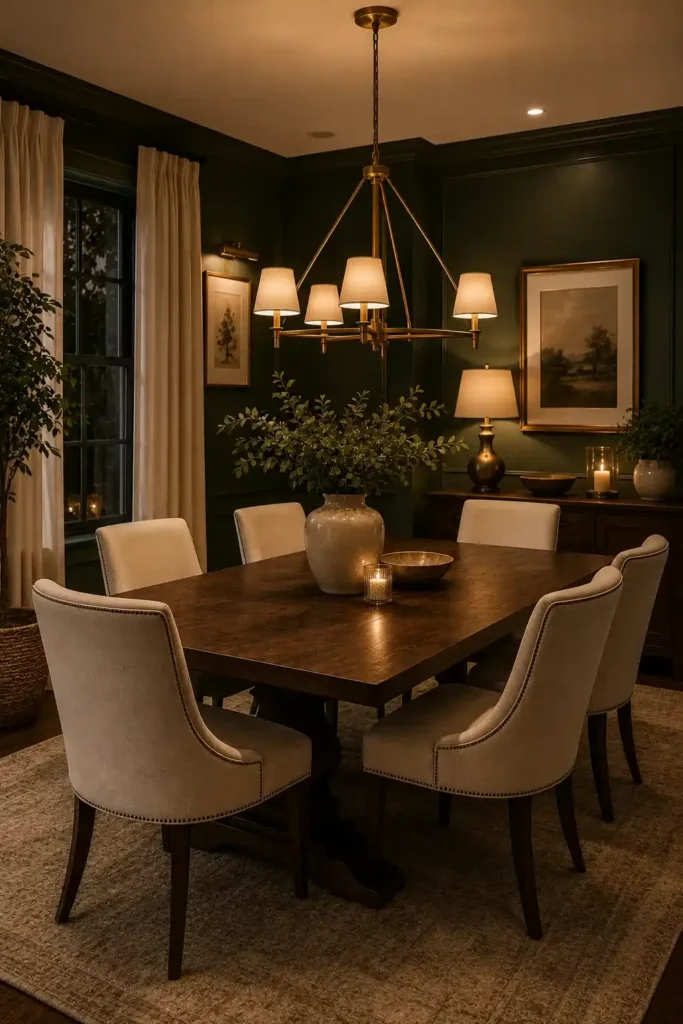 Green and white dining room with bright natural decor