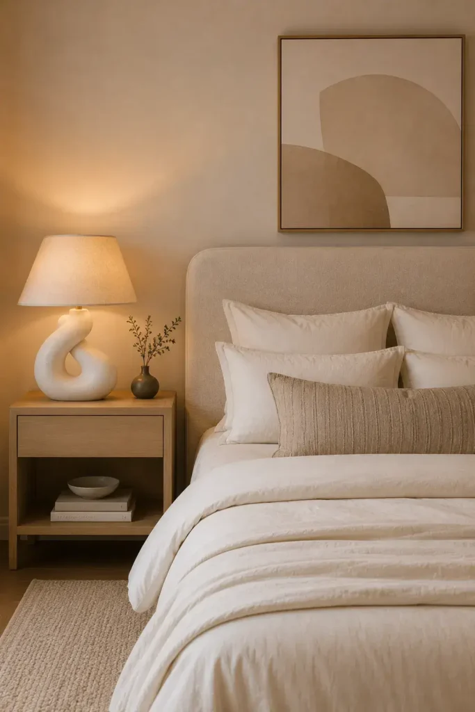 Sculptural bedroom lamp serving as a stylish bedside accent