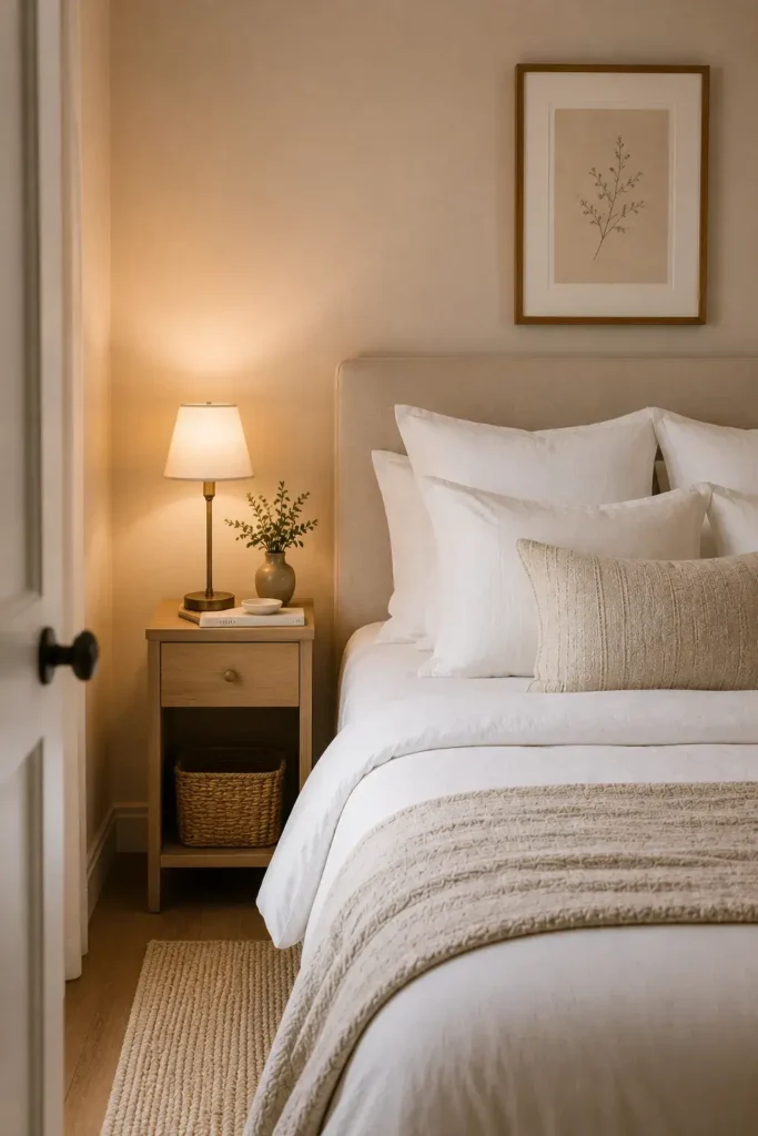 Small bedroom lamp designed for a compact bedside table