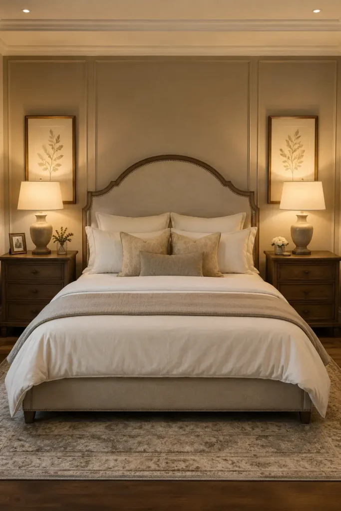 Matching bedroom lamps creating a balanced and symmetrical bedroom
