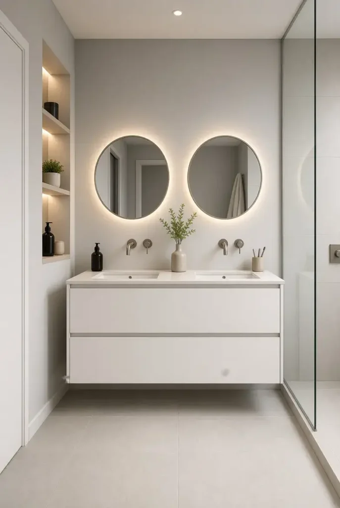 Compact double sink vanity designed for a small bathroom