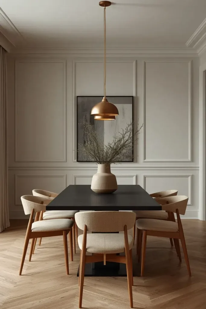 Black dining table creating a bold and sophisticated dining room