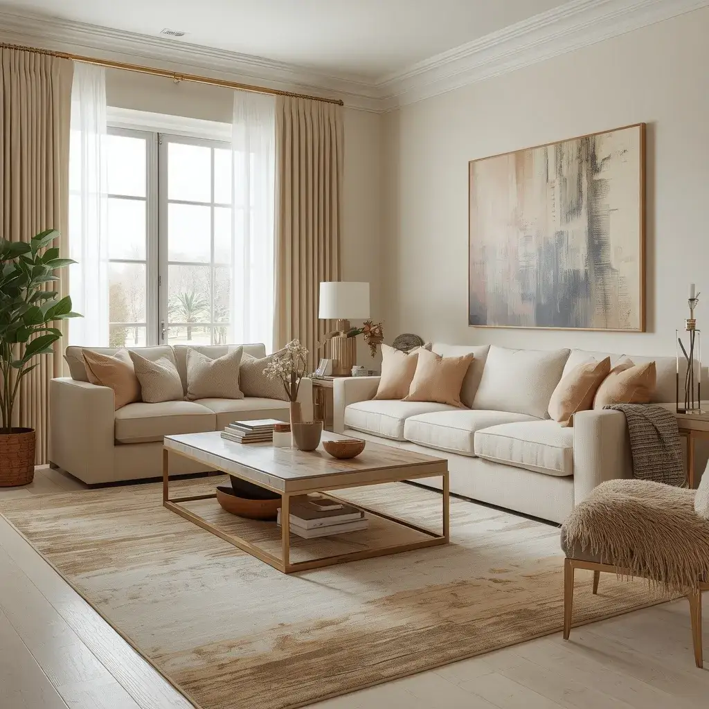 Coordinated area rug complementing the colors and decor of a living room