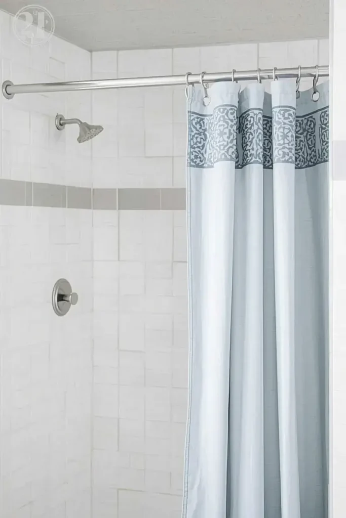 Double rod curtain setup for a polished designer bathroom finish