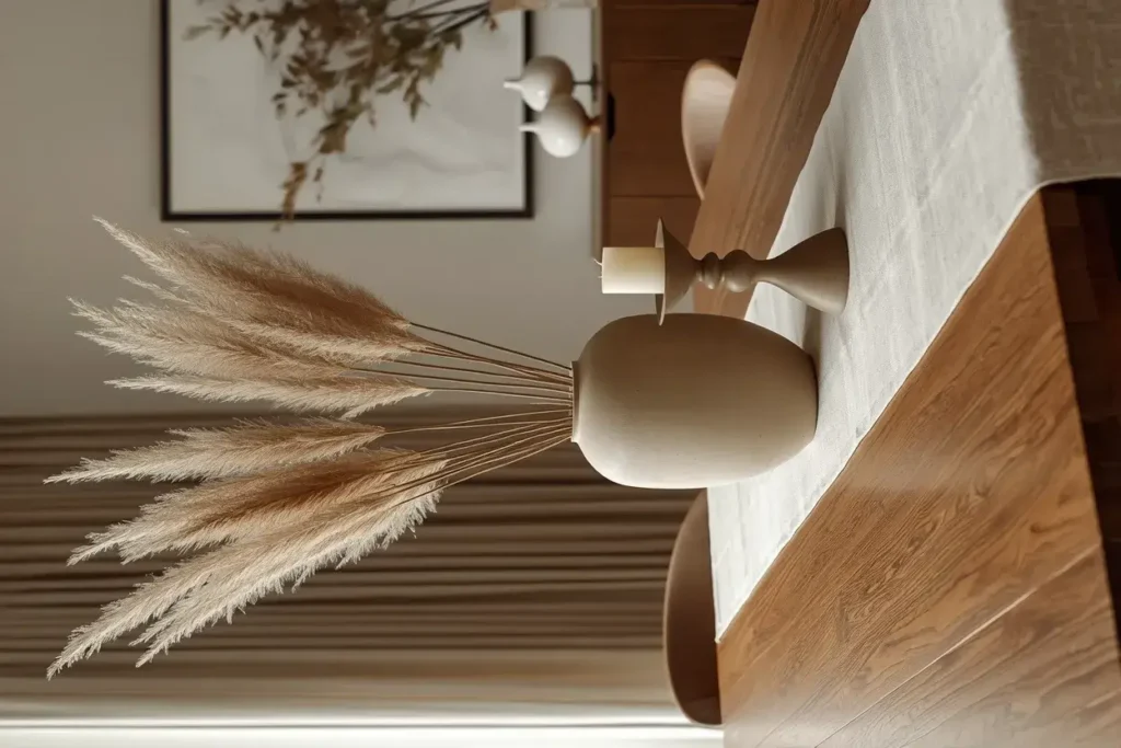 Large sculptural ceramic vase with dried branches as an elegant statement table centerpiece.