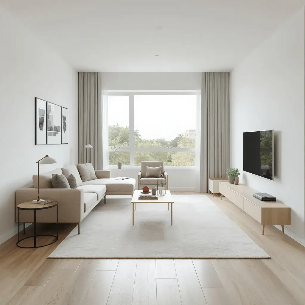 Light area rug making a small living room appear more spacious