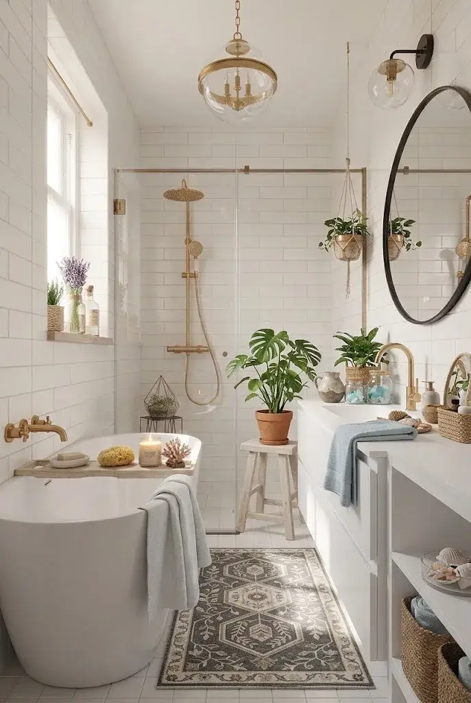 Patterned bathroom rug adding style and personality to the room