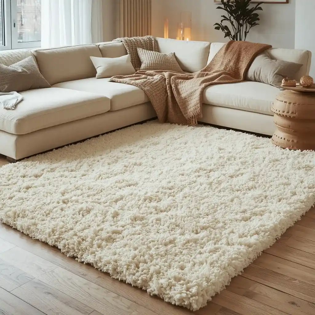 Plush shag area rug adding texture and comfort to a living room