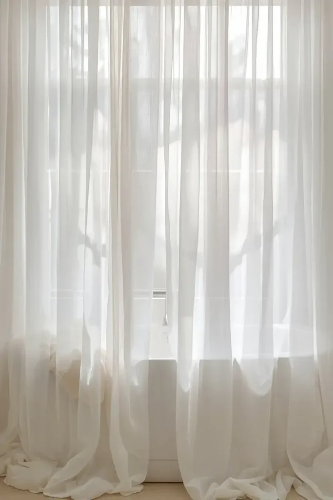 Sheer layered shower curtain adding soft elegant light to bathroom