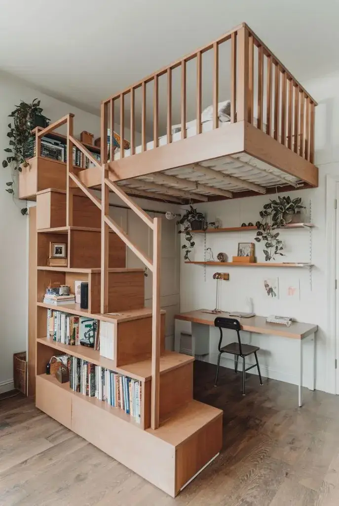 Compact loft bed designed for a tiny bedroom
